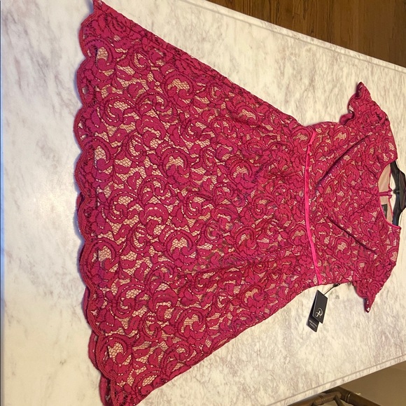 Adrianna Papell magenta lace over tan lining dresssize 10 - Picture 8 of 11